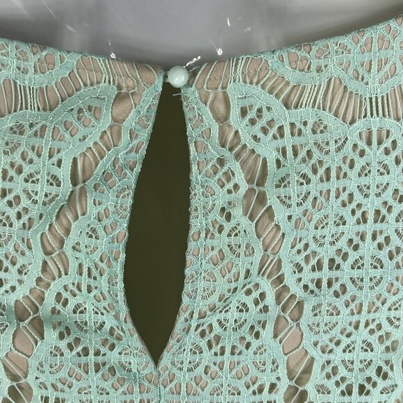 Maia Women 4 Kelly Green Dress Lace Overlay 3/4 Sleeve Nude Lining Scalloped Hem - Picture 7 of 16